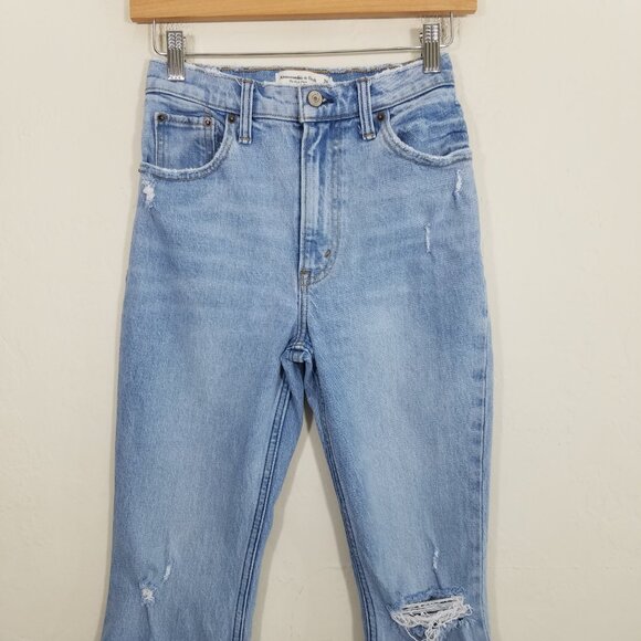 Abercrombie & Fitch The Kick Flare Ultra High Rise Distressed Jeans Size 00S/24 - Picture 2 of 6